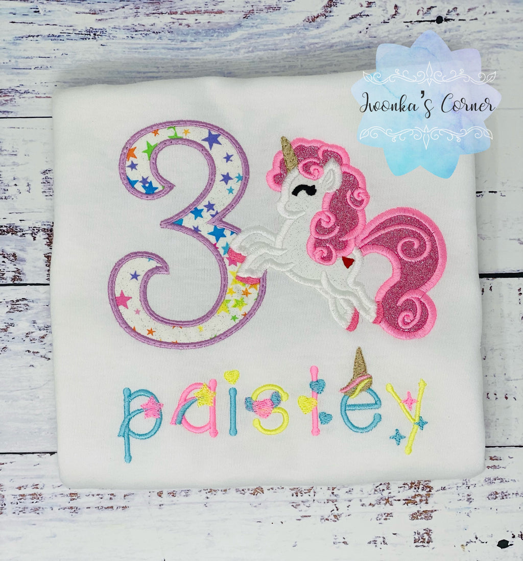 5th Birthday Unicorn Shirt, Girl 3rd Birthday Pastel Unicorn Outfit, Unicorn birthday, Rainbow Unicorn, Unicorn embroidery, Custom Unicorn
