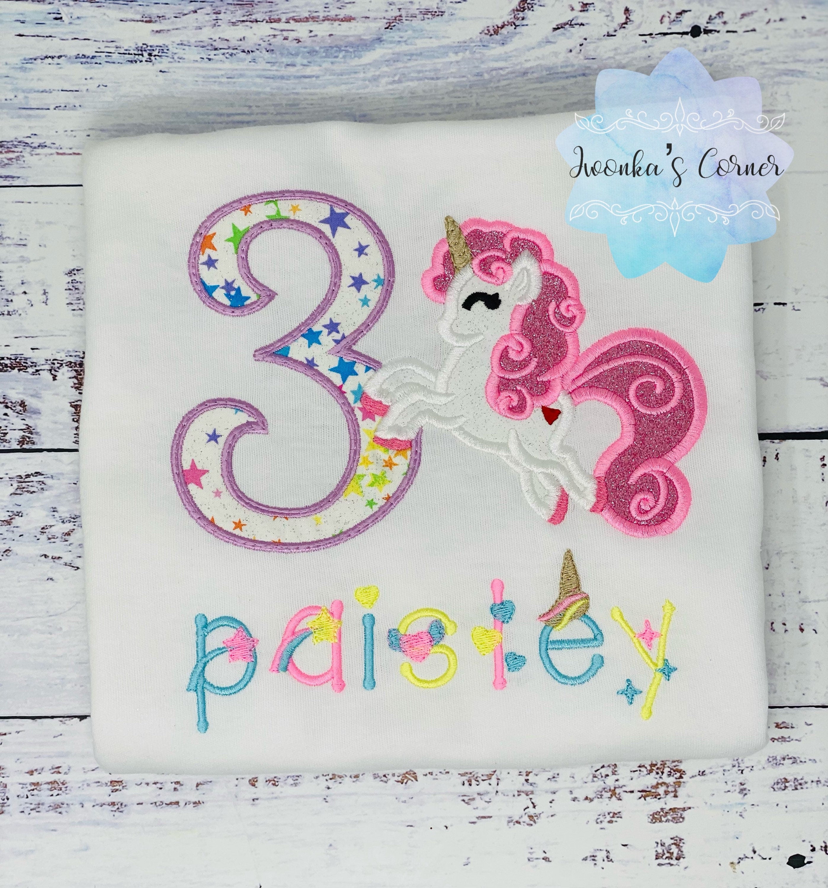 5th Birthday Unicorn Shirt, Girl 3rd Birthday Pastel Unicorn Outfit, Unicorn birthday, Rainbow Unicorn, Unicorn embroidery, Custom Unicorn
