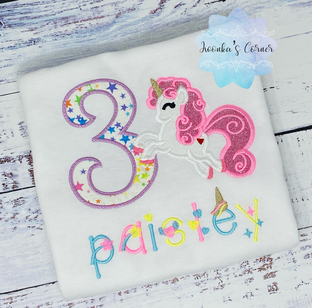 5th Birthday Unicorn Shirt, Girl 3rd Birthday Pastel Unicorn Outfit, Unicorn birthday, Rainbow Unicorn, Unicorn embroidery, Custom Unicorn