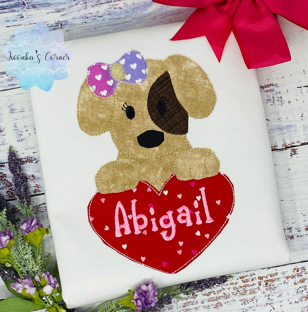 Girl Valentines Shirt, Puppy Love for Valentine, Cute Puppy Dog Valentine Embroidery Shirt, Girl shirt for Valentines