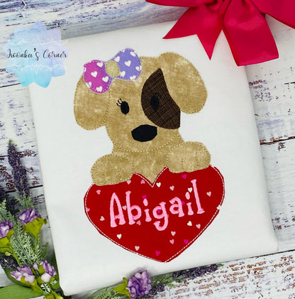 Girl Valentines Shirt, Puppy Love for Valentine, Cute Puppy Dog Valentine Embroidery Shirt, Girl shirt for Valentines