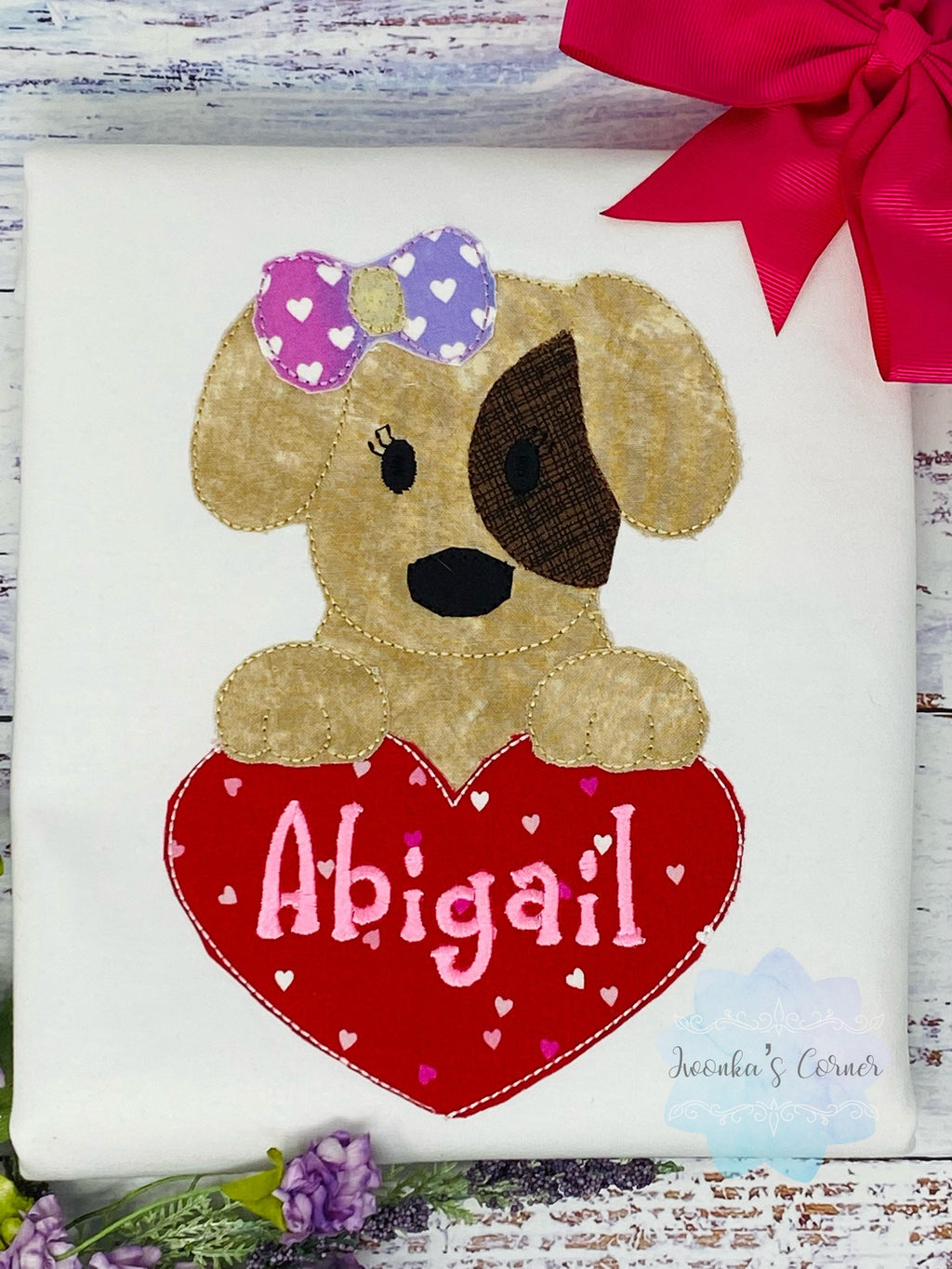 Girl Valentines Shirt, Puppy Love for Valentine, Cute Puppy Dog Valentine Embroidery Shirt, Girl shirt for Valentines