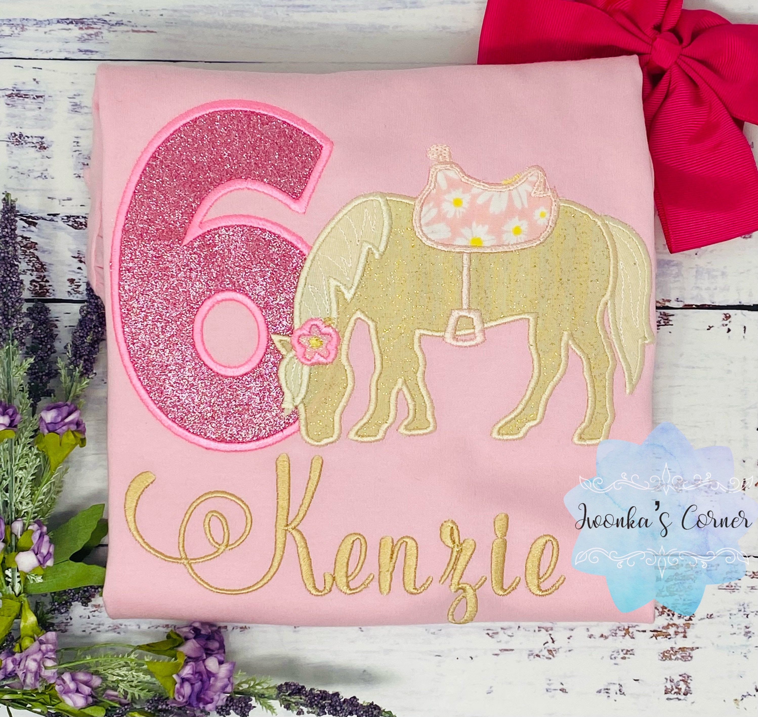Girl 6th Birthday Shirt With Palomino Horse, Birthday Shirt with Ponny and Saddle, 4th, 6th 7th Horse Embroidery Birthday Shirt