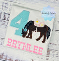 Girl 4th Birthday Shirt With Bay Horse, Birthday Shirt with Brown Ponny and Saddle, 5th 6th 7th Horse Birthday Shirt