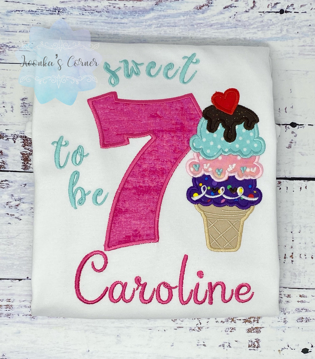 Girl 7rd Birthday Ice cream Birthday Shirt, Ice cream Party Outfit, Summer Birthday, Ice Cream, Sweet Birthday