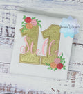 Golden 11th birthday shirt, Gold glitter, Floral birthday shirt, Small Flowers Roses, First Floral Birthday, Personalized applique shirt
