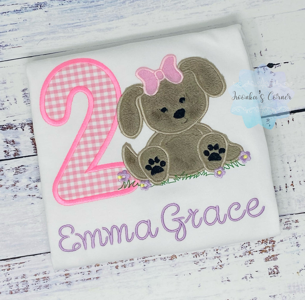 Girl 2nd Puppy Birthday Shirt, Dog Birthday Shirt, Fluffy Puppy Embroidery shirt