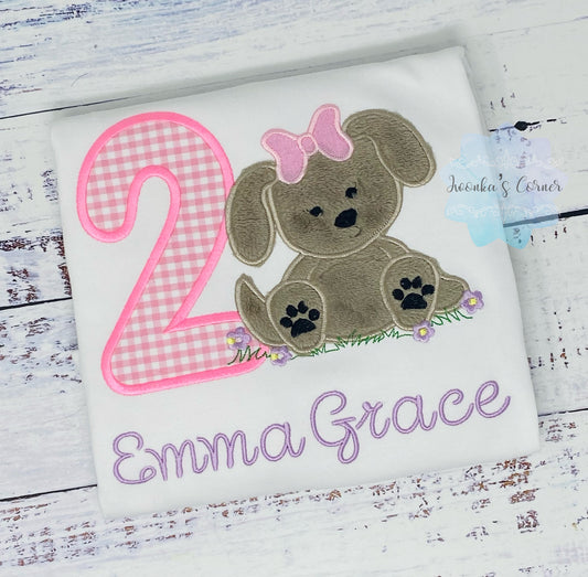 Girl 2nd Puppy Birthday Shirt, Dog Birthday Shirt, Fluffy Puppy Embroidery shirt