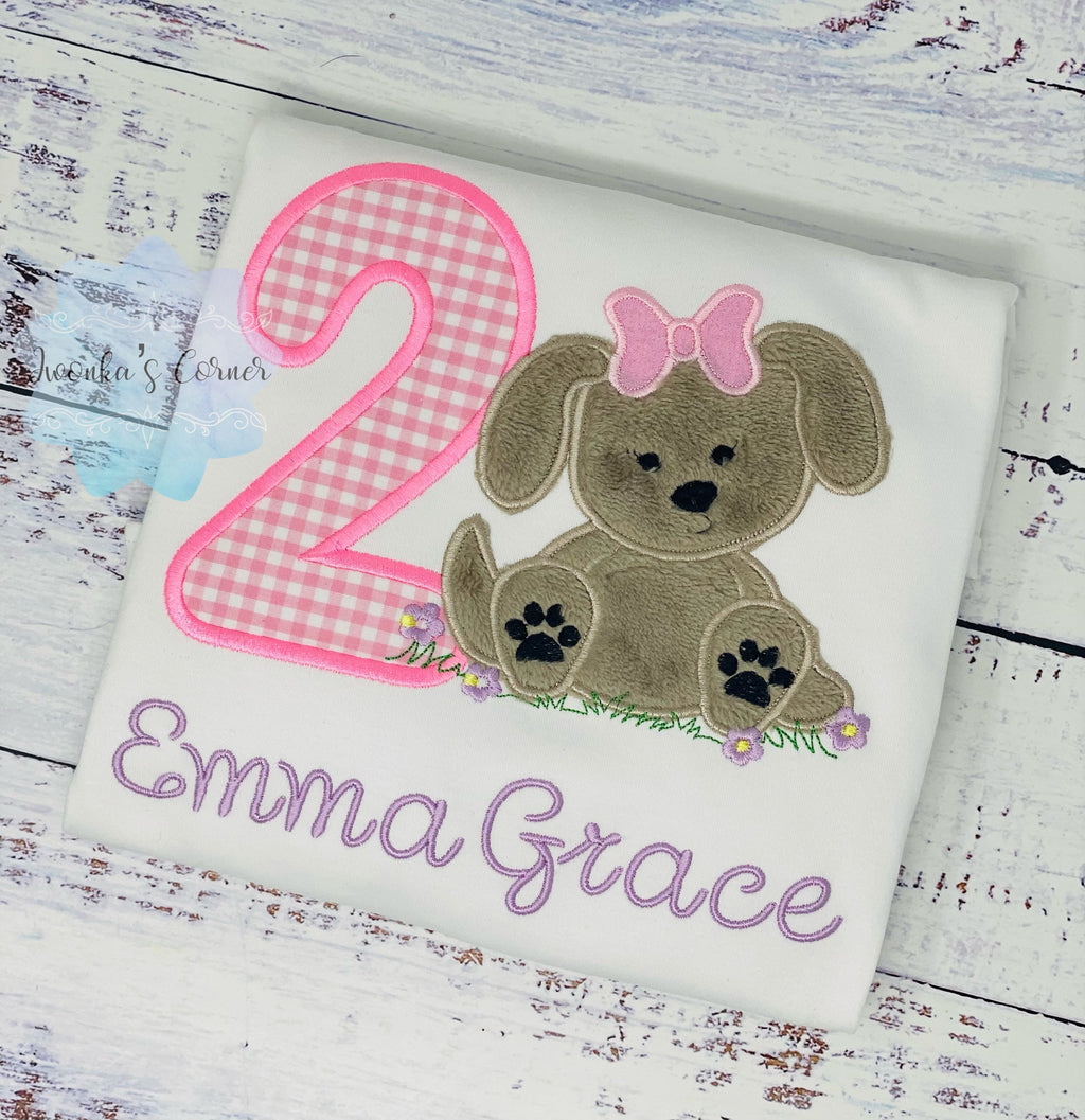Girl 2nd Puppy Birthday Shirt, Dog Birthday Shirt, Fluffy Puppy Embroidery shirt