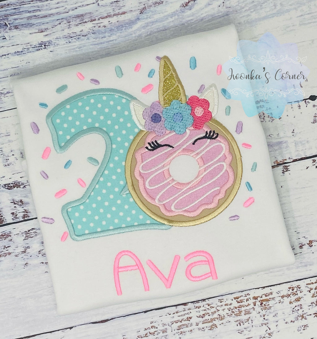 Girl 2nd Birthday Unicorn Donut Shirt With Name, 3rd 5th, 6th birthday Donut Shirt, Donut with sprinkles, Donut Party, Sweet party