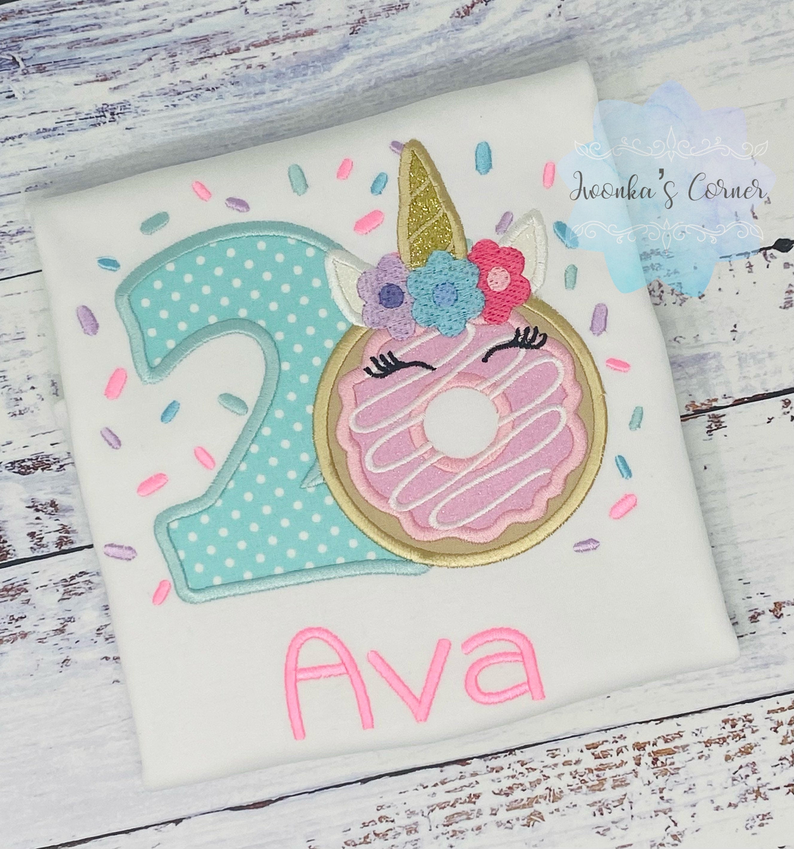 Girl 2nd Birthday Unicorn Donut Shirt With Name, 3rd 5th, 6th birthday Donut Shirt, Donut with sprinkles, Donut Party, Sweet party