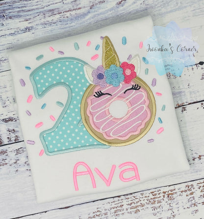 Girl 2nd Birthday Unicorn Donut Shirt With Name, 3rd 5th, 6th birthday Donut Shirt, Donut with sprinkles, Donut Party, Sweet party