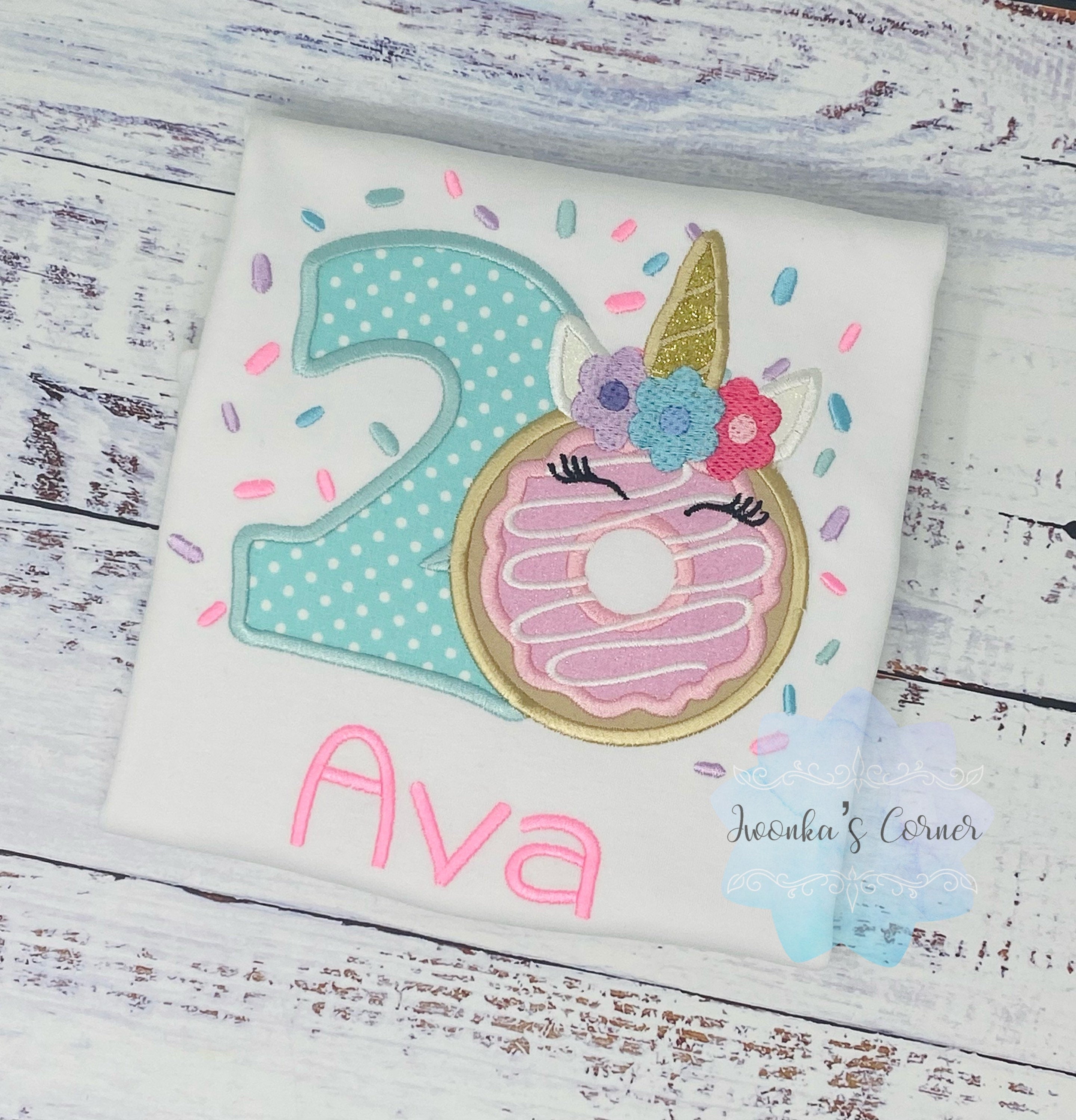 Girl 2nd Birthday Unicorn Donut Shirt With Name, 3rd 5th, 6th birthday Donut Shirt, Donut with sprinkles, Donut Party, Sweet party