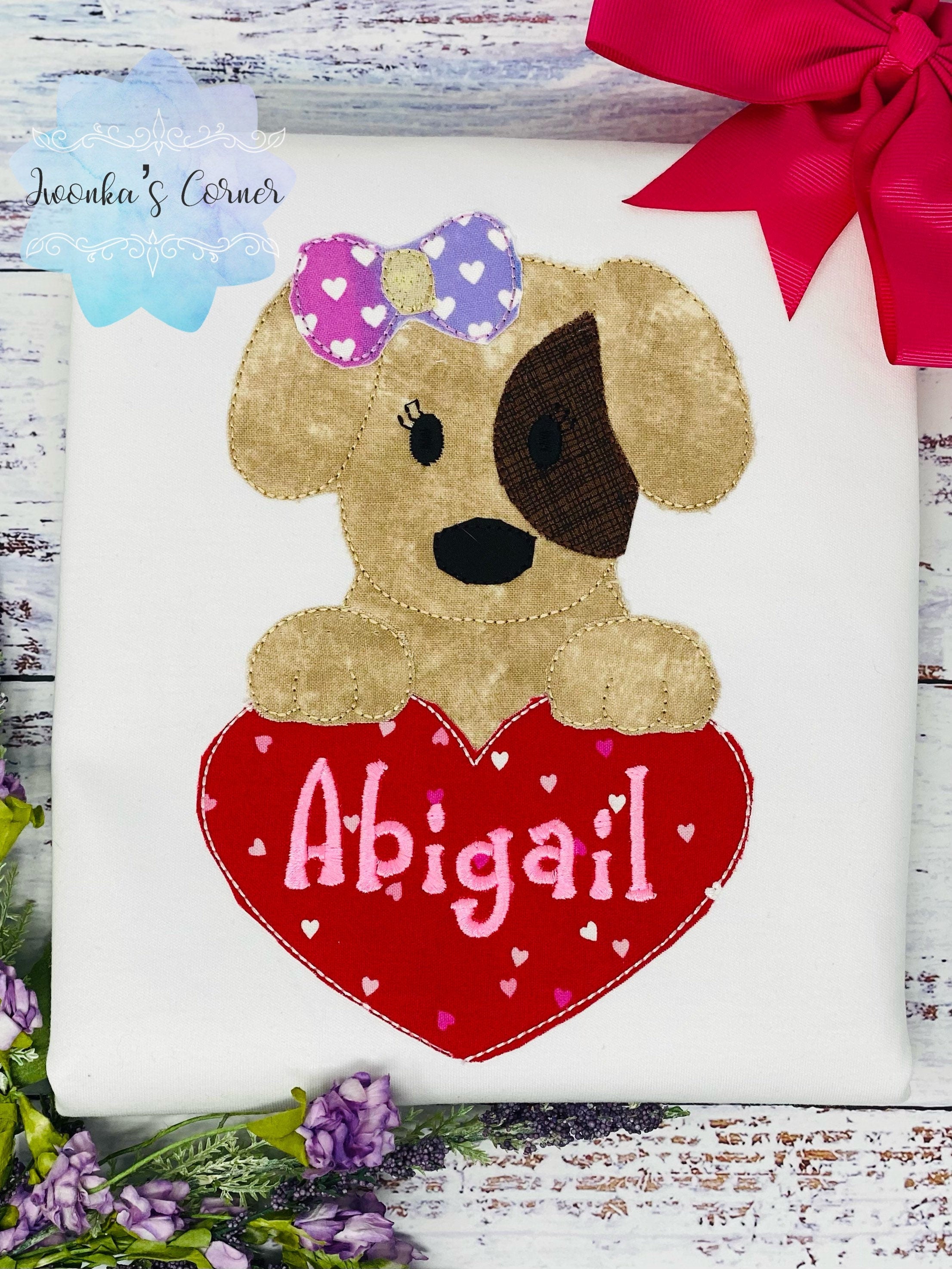 Girl Valentines Shirt, Puppy Love for Valentine, Cute Puppy Dog Valentine Embroidery Shirt, Girl shirt for Valentines