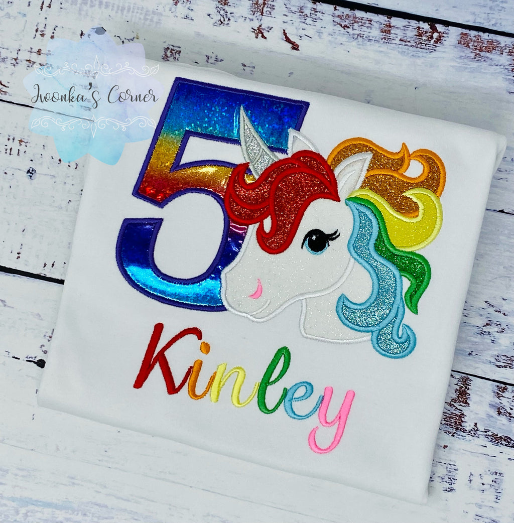 Girl Rainbow Unicorn Birthday Outfit, 5th Birthday Unicorn Shirt, Unicorn birthday, Rainbow Unicorn outfit, Rainbow Unicorn Party Shirt