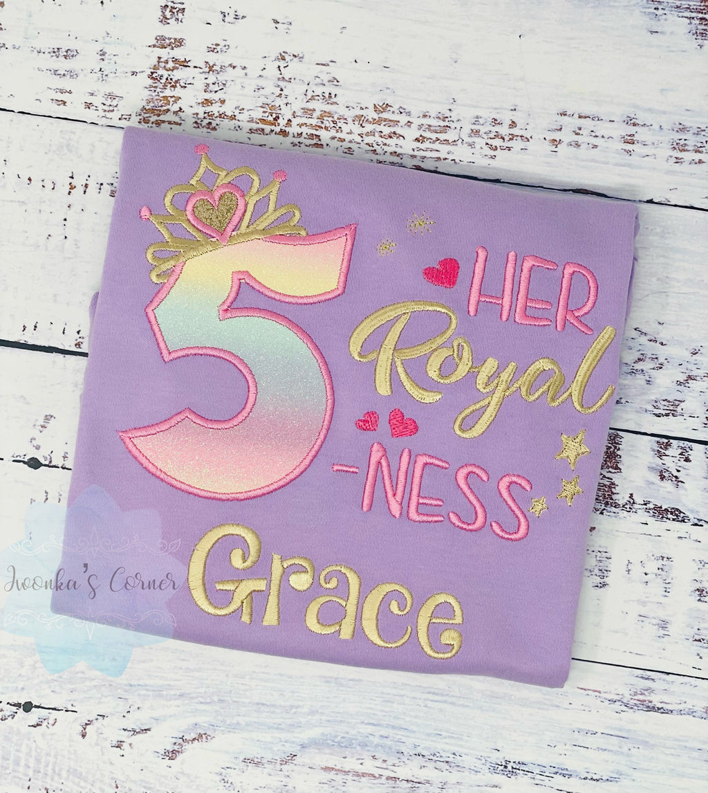 5th Birthday Shirt for Girl, Princess Birthday Shirt, Number with Crown, Her Royal 5-ness, Girls Birthday Shirt, Princess Birthday Party