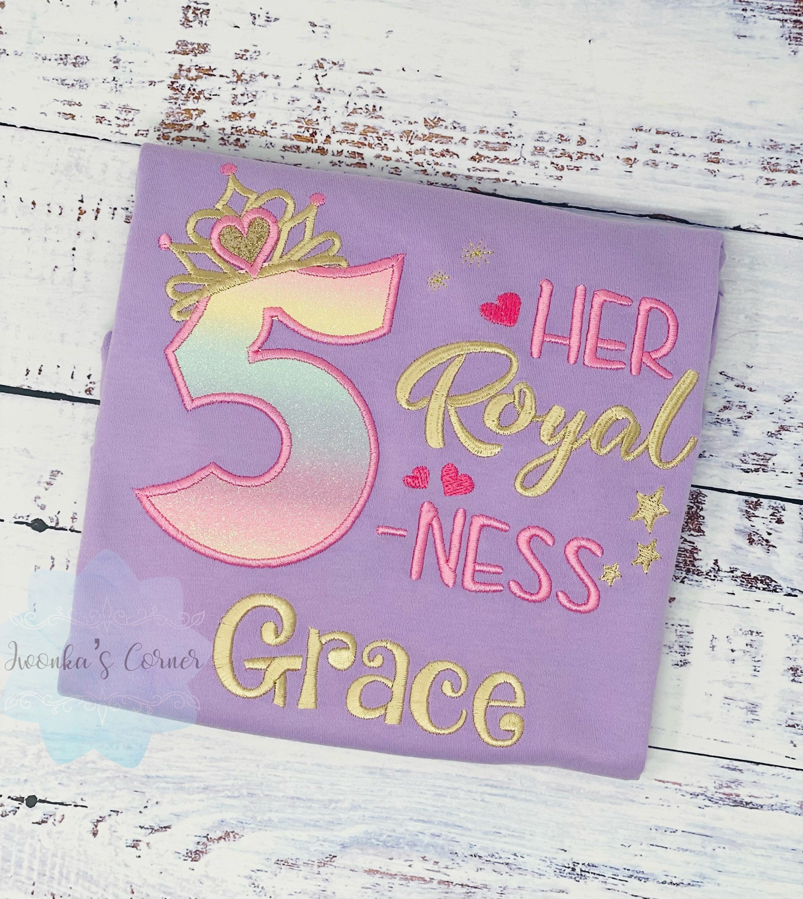 5th Birthday Shirt for Girl, Princess Birthday Shirt, Number with Crown, Her Royal 5-ness, Girls Birthday Shirt, Princess Birthday Party