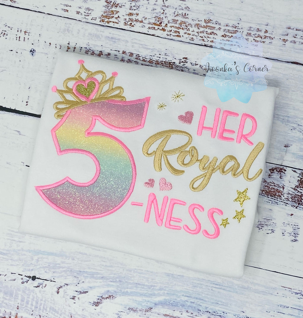 5th Birthday Shirt for Girl, Princess Birthday Shirt, Number with Crown, Her Royal 5-ness, Girls 6th Birthday Shirt, Princess Birthday Party