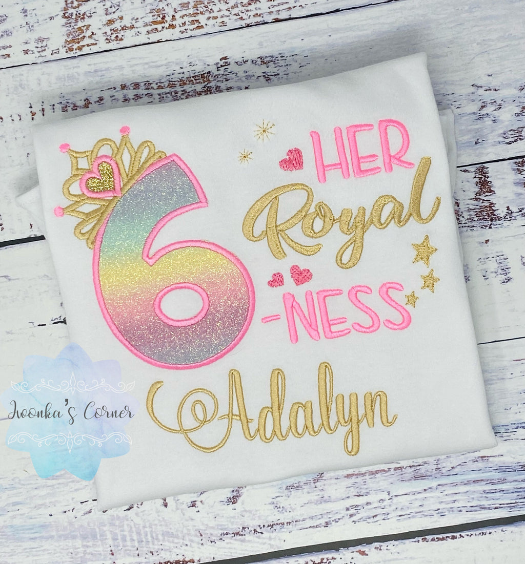 6th Birthday Shirt for Girl, Princess Birthday Shirt, Number with Crown, Her Royal 6-ness, Girls 6th Birthday Shirt, Princess Birthday Party