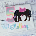 Girl 5th Birthday Shirt With Bay Horse, T-Shirt with Brown Pony and Saddle, 2nd 3rd, 6th 8th Horse Birthday Shirt, Shirt with Pony, Rainbow