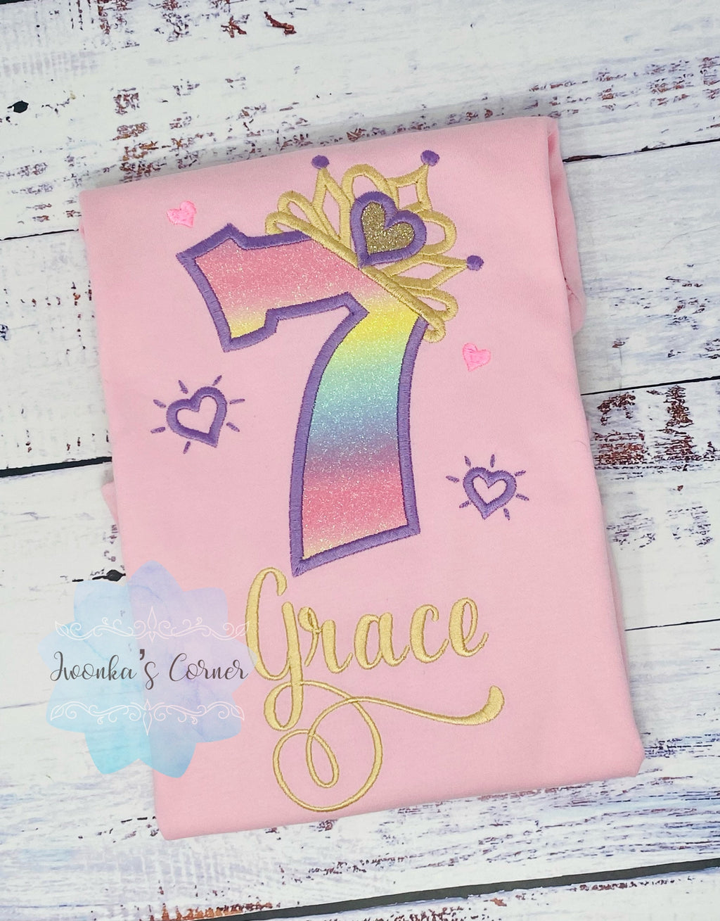 Princess 7th birthday birthday shirt, Girl shirt with princess tiara, Any age princess T-shirt