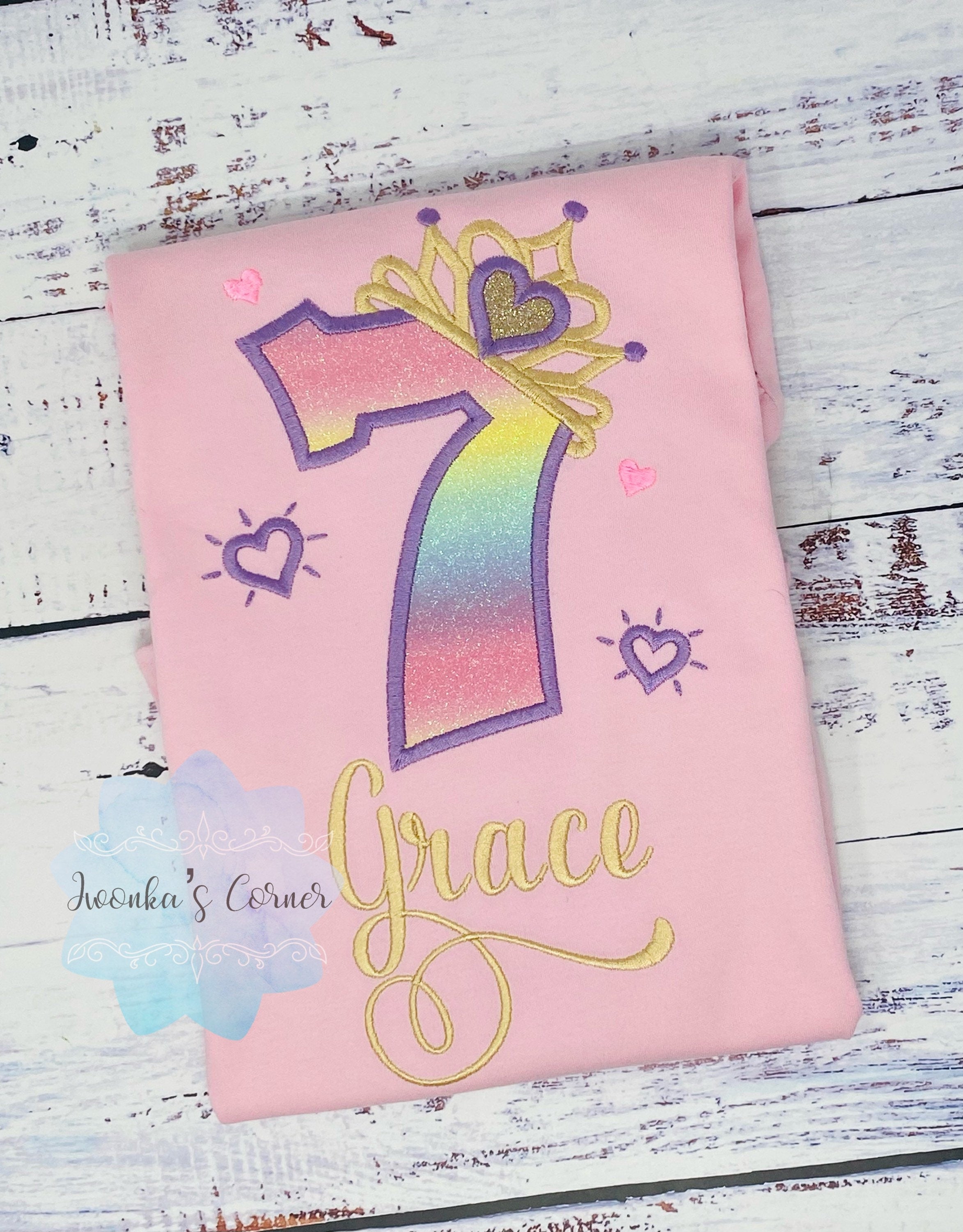 Princess 7th birthday birthday shirt, Girl shirt with princess tiara, Any age princess T-shirt