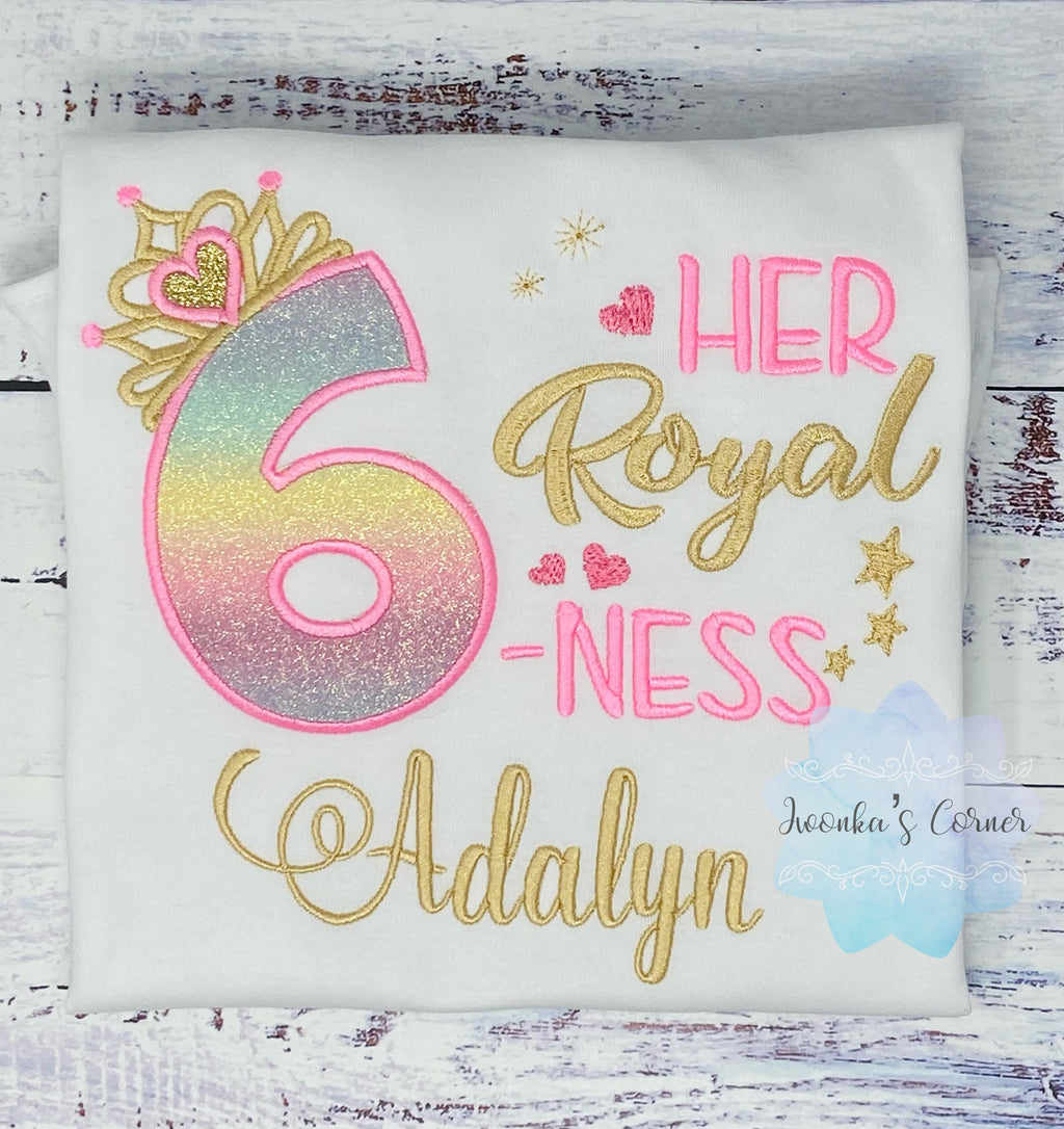 6th Birthday Shirt for Girl, Princess Birthday Shirt, Number with Crown, Her Royal 6-ness, Girls 6th Birthday Shirt, Princess Birthday Party