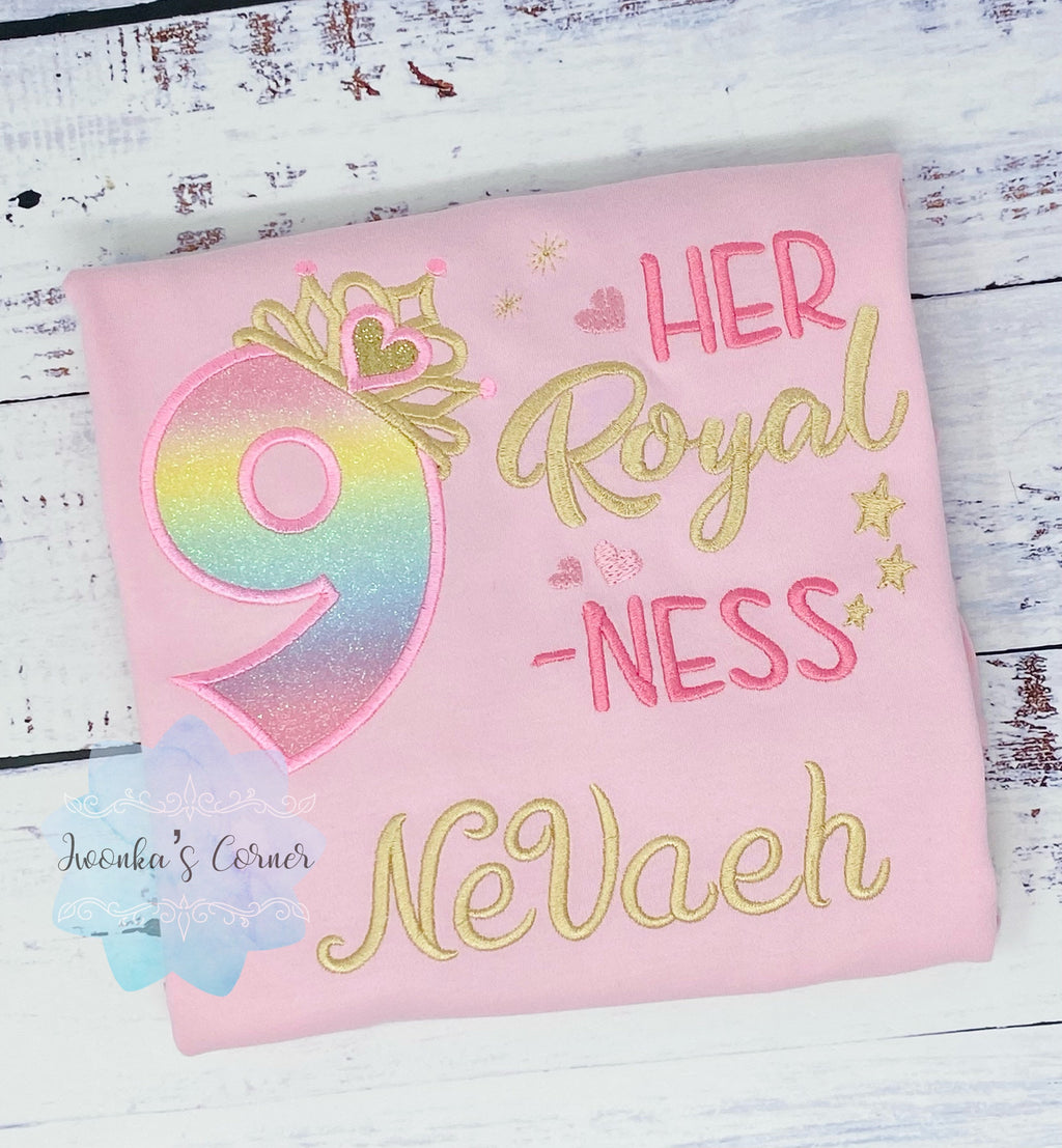 9th Birthday Shirt for Girl, Princess Birthday Shirt, Number with Crown, Her Royal 5-ness, Girls 6th Birthday Shirt, Princess Birthday Party