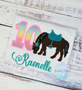 Girl 10th Birthday Shirt With Bay, Brown Horse, Birthday Shirt with Horse and Saddle, 4th, 6th 7th Horse Birthday Shirt, Embroidered Horse