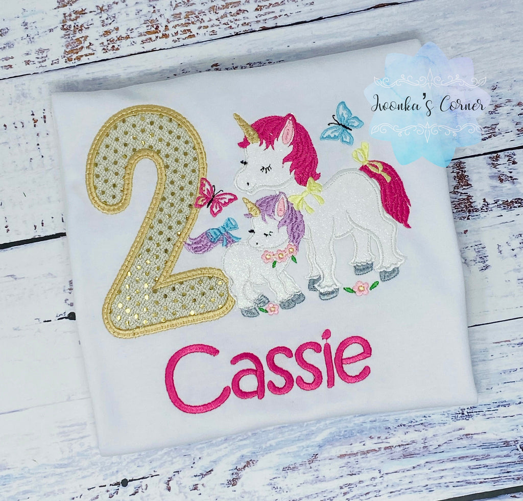 2nd Birthday Unicorn Shirt, Girl Birthday Outfit, Unicorn birthday, Unicorn embroidery