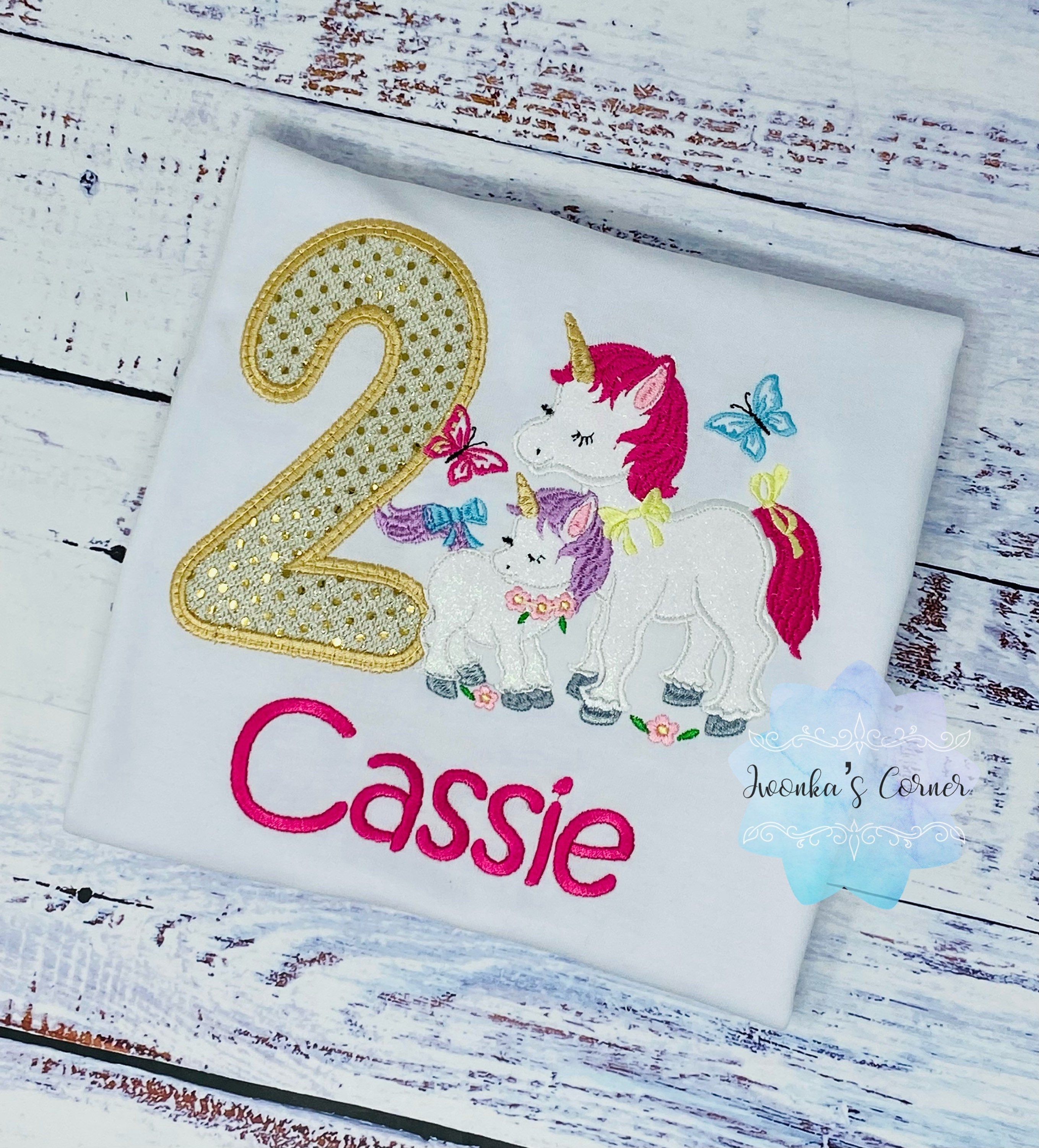 2nd Birthday Unicorn Shirt, Girl Birthday Outfit, Unicorn birthday, Unicorn embroidery