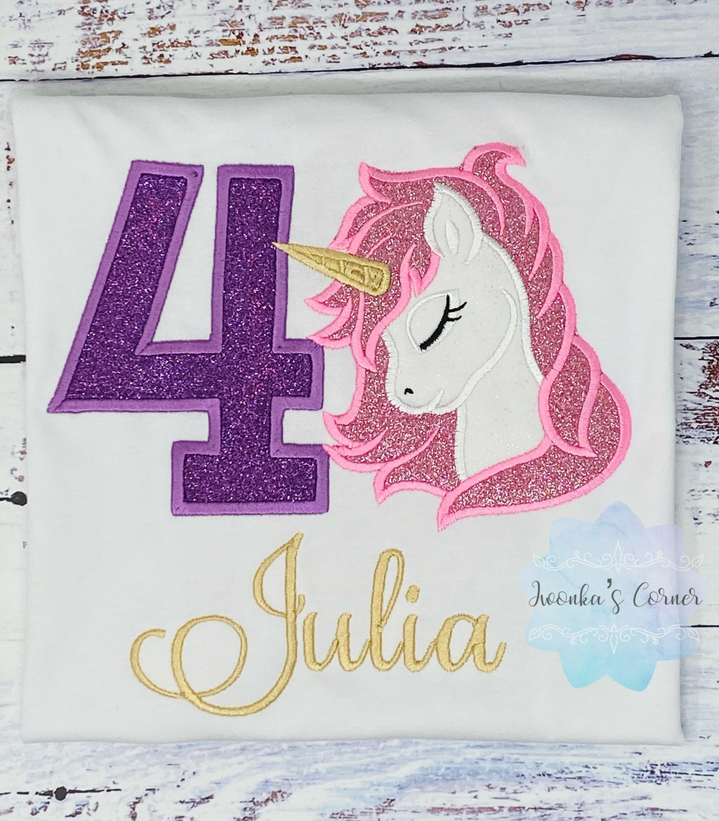 Girl Birthday shirt,Unicorn Birthday Outfit, 4th Birthday Pink Unicorn Shirt, Unicorn birthday, Magic Unicorn outfit, Unicorn embroidery