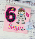 Girl Astronaut Shirt, 6th Astronaut Birthday Party, Astronaut T-shirt, Applique Space Ship, Astronaut Girl Birthday T-Shirt, Any age