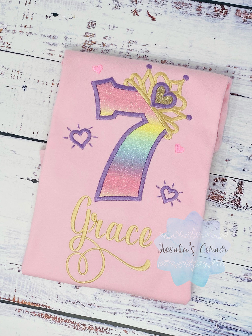 Princess 7th birthday birthday shirt, Girl shirt with princess tiara, Any age princess T-shirt