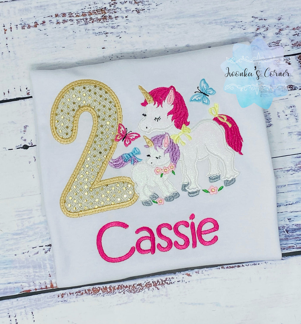 2nd Birthday Unicorn Shirt, Girl Birthday Outfit, Unicorn birthday, Unicorn embroidery