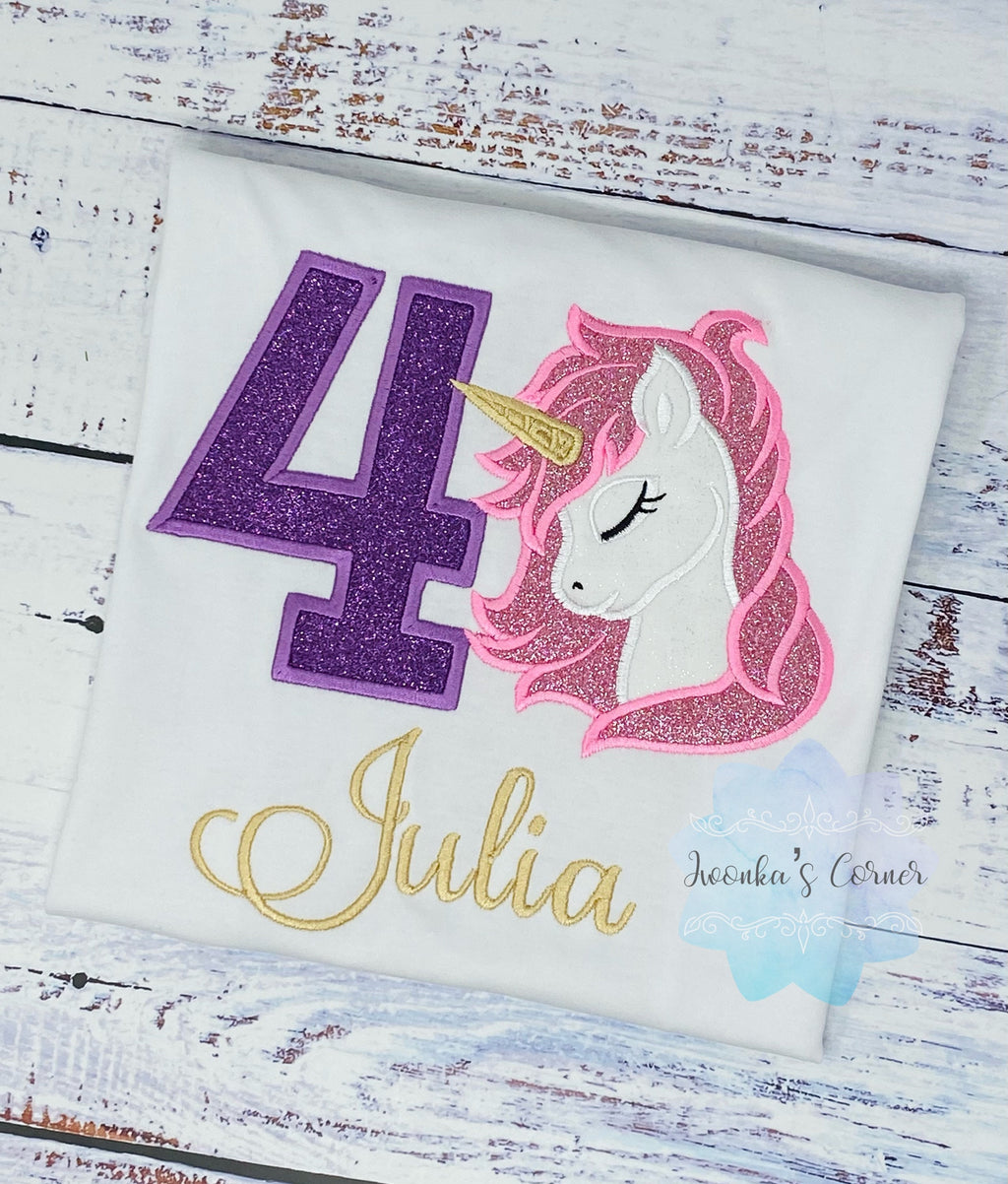 Girl Birthday shirt,Unicorn Birthday Outfit, 4th Birthday Pink Unicorn Shirt, Unicorn birthday, Magic Unicorn outfit, Unicorn embroidery