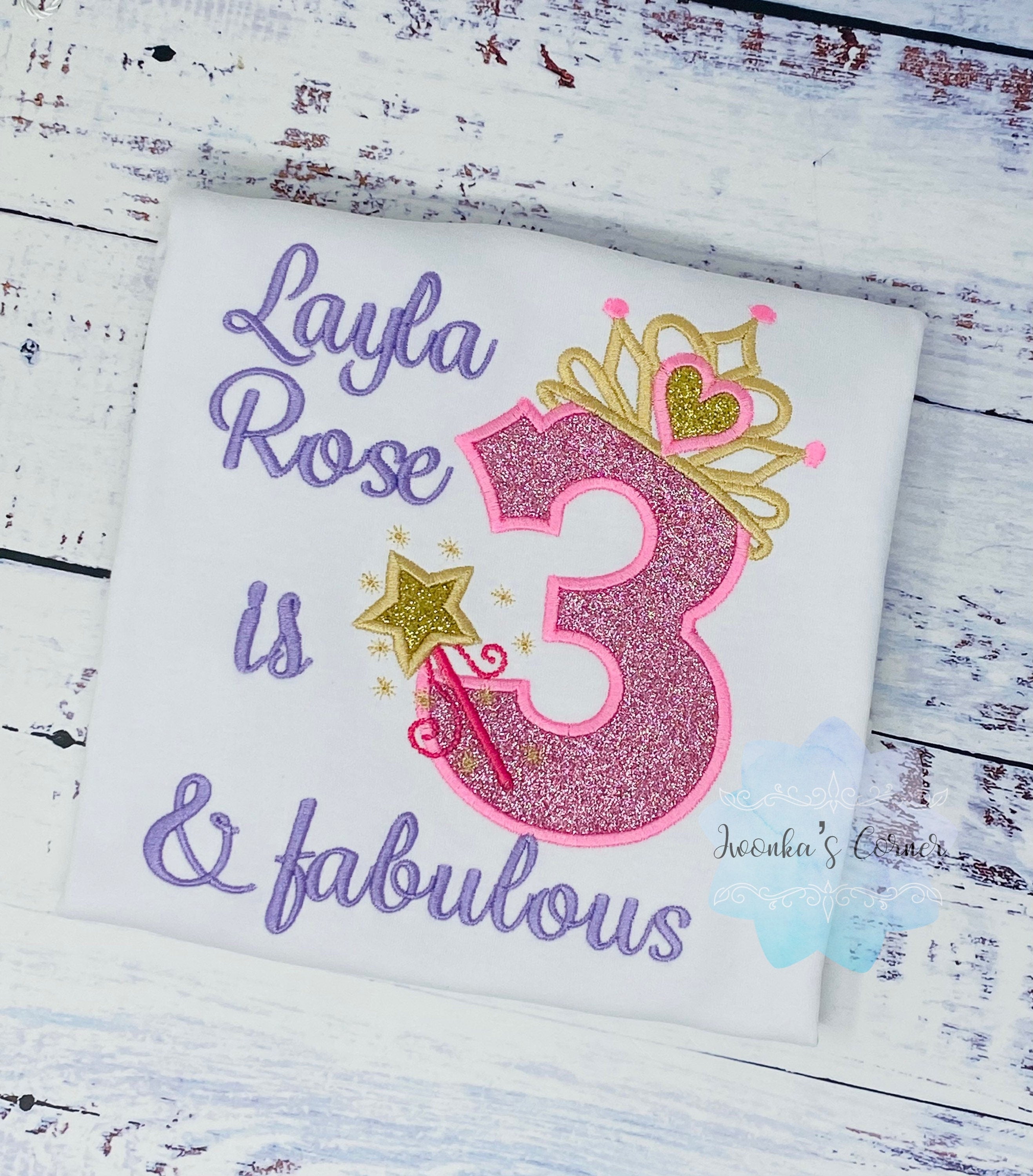 3rd Birthday Girl Outfit, Princess Birthday Shirt, Number with Tiara, Pink Princess Birthday Shirt, Three and Fabulous