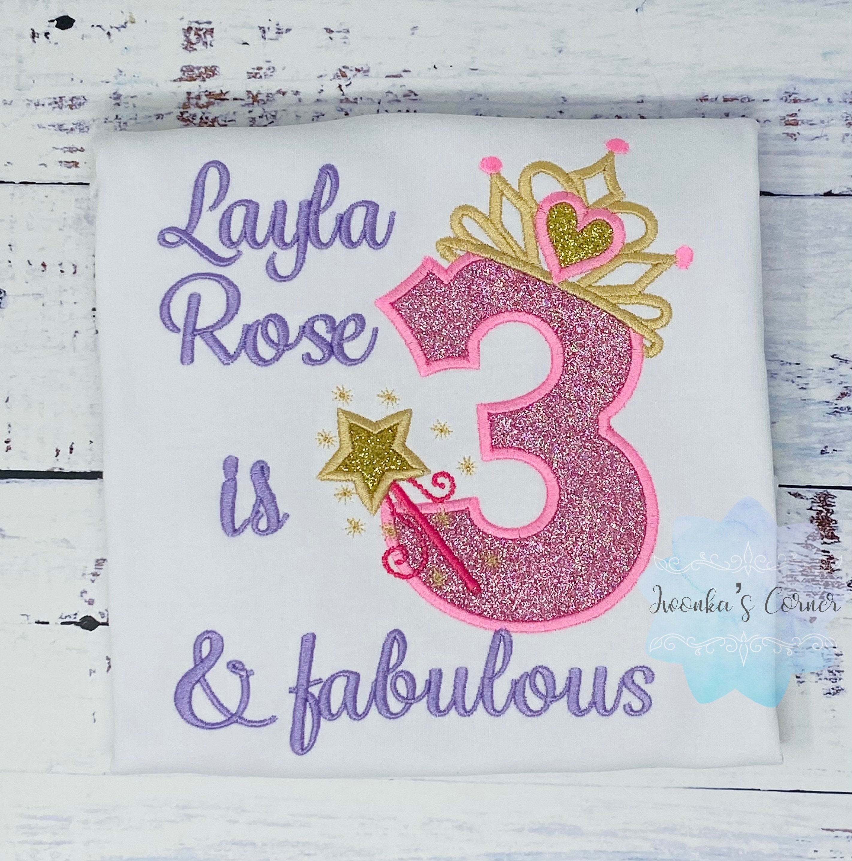 3rd Birthday Girl Outfit, Princess Birthday Shirt, Number with Tiara, Pink Princess Birthday Shirt, Three and Fabulous