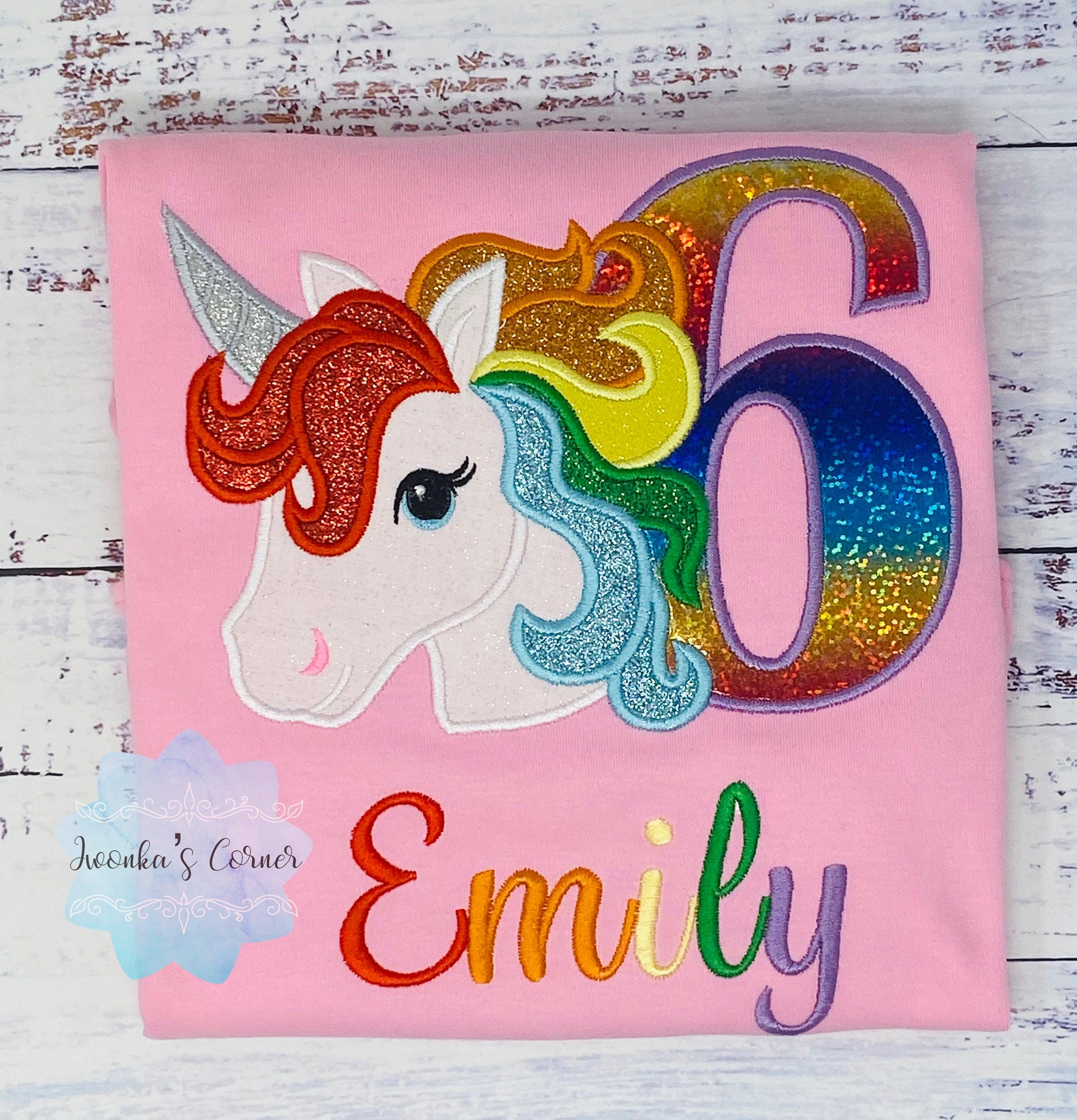 Girl Rainbow Unicorn, 6th Birthday Outfit, Any Birthday Unicorn Shirt, Unicorn birthday, Rainbow Unicorn outfit, Rainbow Unicorn Party Shirt