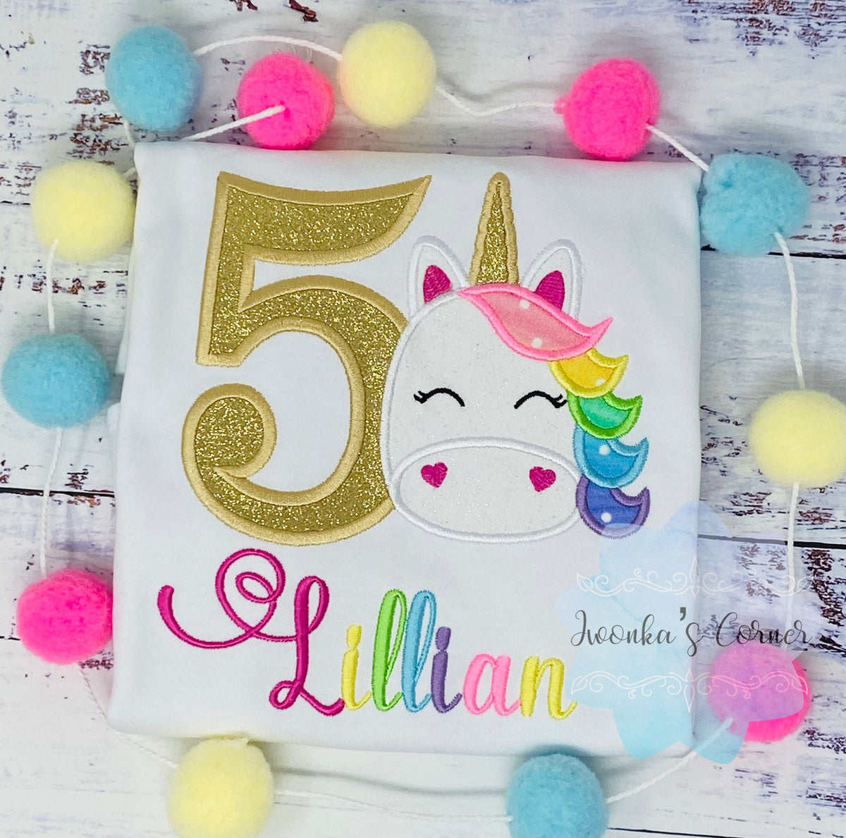 5th Birthday shirt with rainbow unicorn , Rainbow Name and gold number, Unicorn party, Unicorn outfit for a girl 2nd, 3rd, 4th birthday