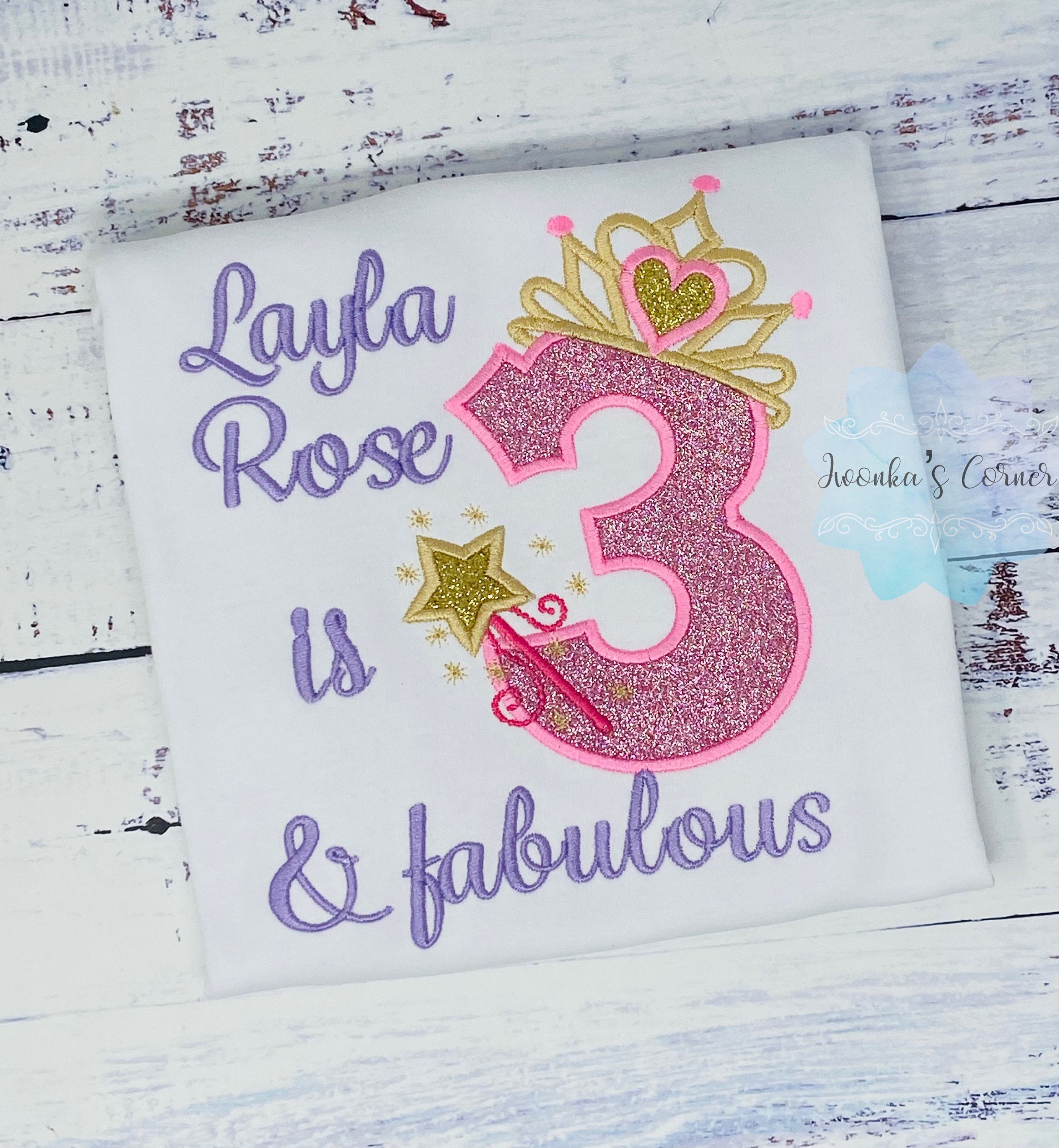 3rd Birthday Girl Outfit, Princess Birthday Shirt, Number with Tiara, Pink Princess Birthday Shirt, Three and Fabulous
