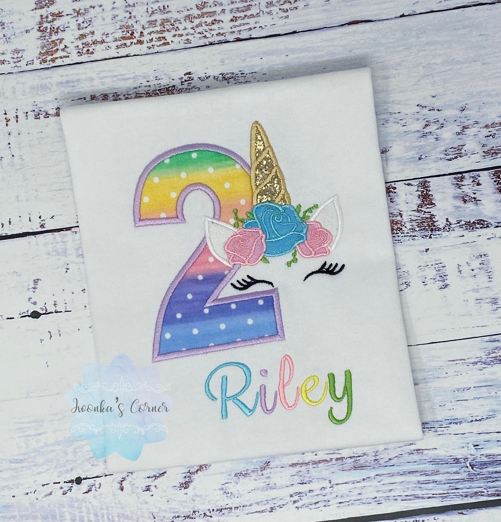 Girl 2nd Birthday shirt with rainbow unicorn , Rainbow Name and number, Unicorn party, Unicorn t-shirt for a girl 3rd, 4th birthday, Any age