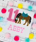Girl 11th Birthday Shirt With Bay Horse, Birthday Shirt with Brown Horse and Saddle, 4th, 5th, 6th 7th Birthday Shirt with a Pony