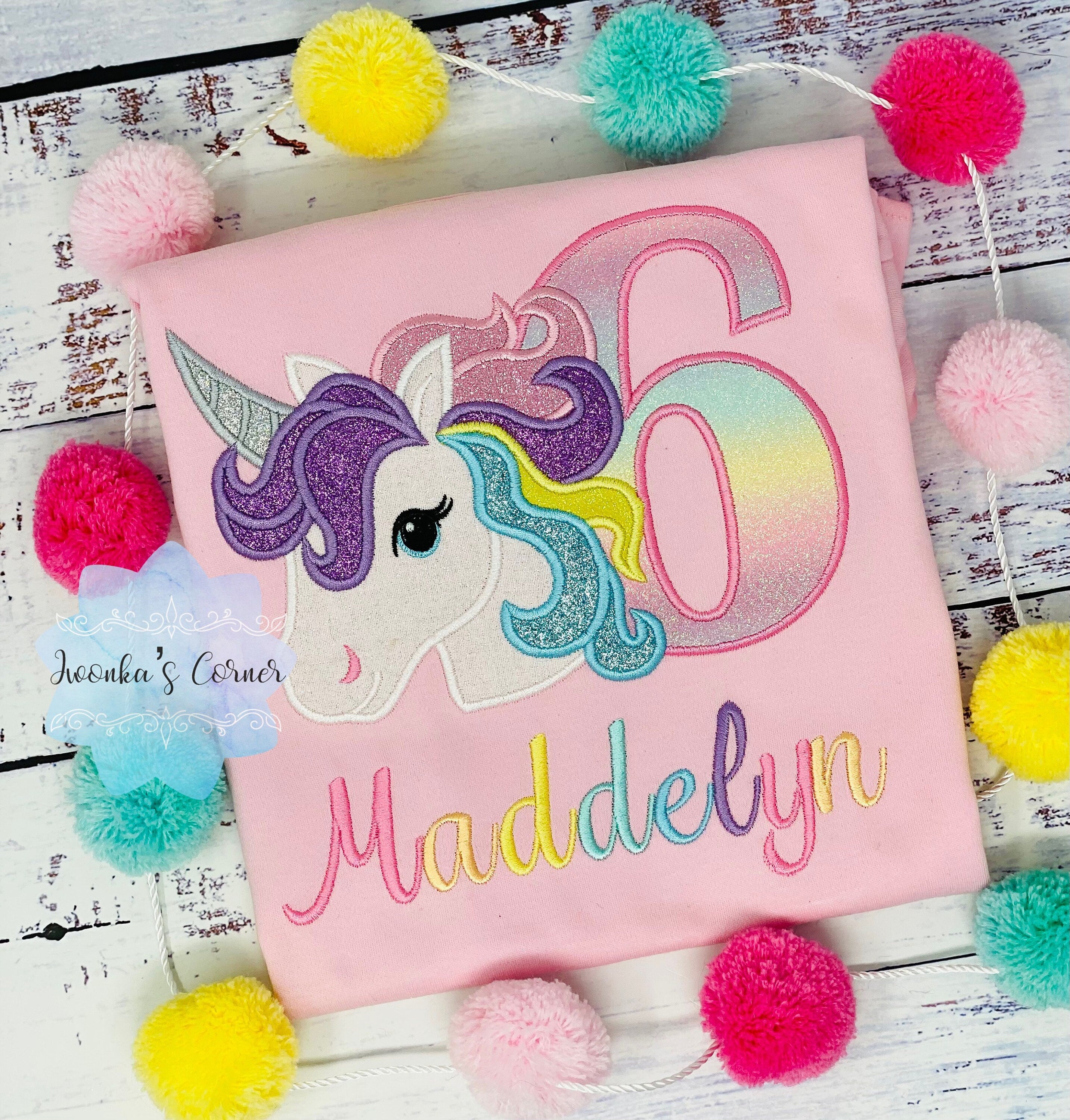 6th Birthday Pastel Unicorn Shirt, Girl Rainbow Pastel Unicorn Birthday Outfit, Rainbow Unicorn outfit, Unicorn embroidery, Any age