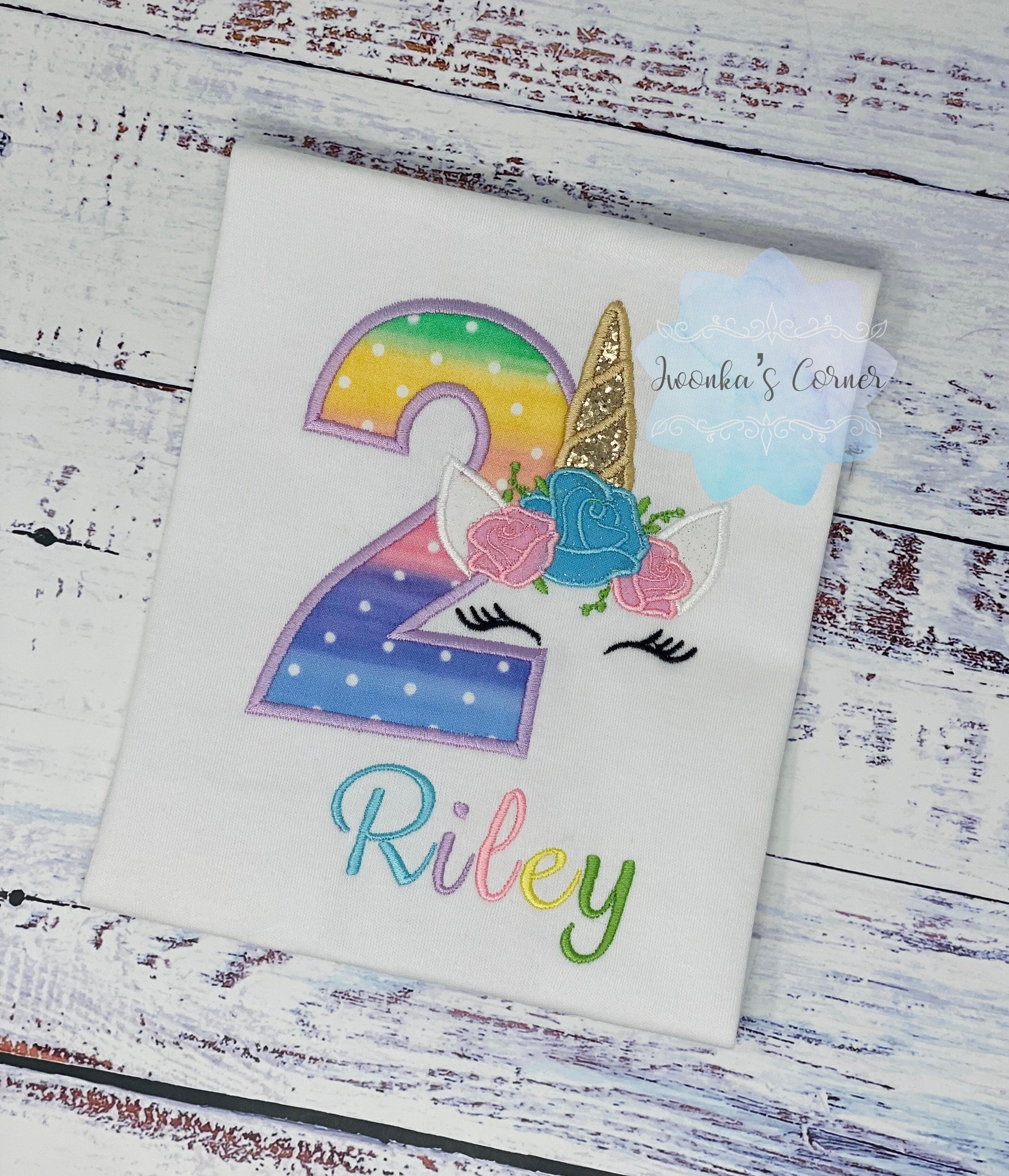 Girl 2nd Birthday shirt with rainbow unicorn , Rainbow Name and number, Unicorn party, Unicorn t-shirt for a girl 3rd, 4th birthday, Any age
