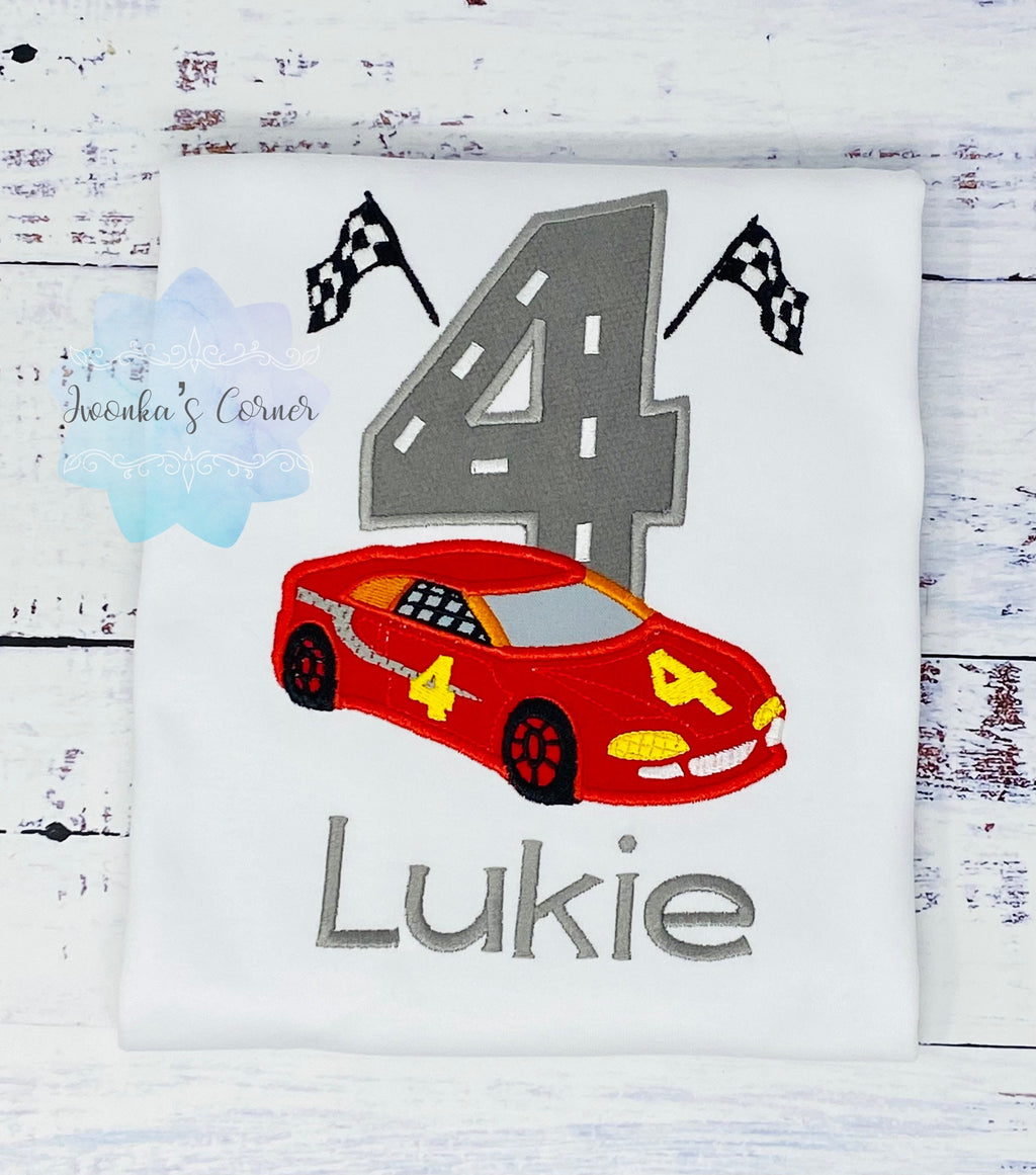 Race Car Birthday Shirt, Boys 4th Birthday Shirt, Boys Birthday Racing Shirt, Boys Vehicle Shirt, Number 4 Boys Birthday Shirt, 4th Birthday