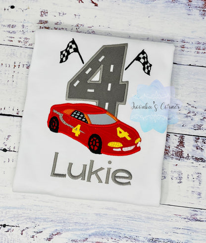 Race Car Birthday Shirt, Boys 4th Birthday Shirt, Boys Birthday Racing Shirt, Boys Vehicle Shirt, Number 4 Boys Birthday Shirt, 4th Birthday