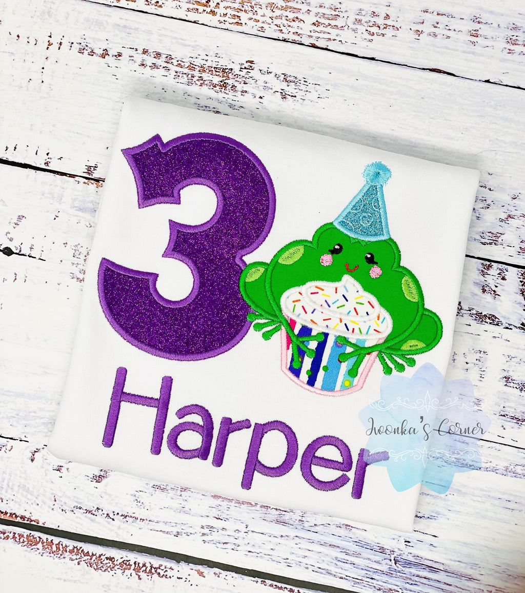 Girls birthday shirt with Frog, Shirt with Lipping Green frog