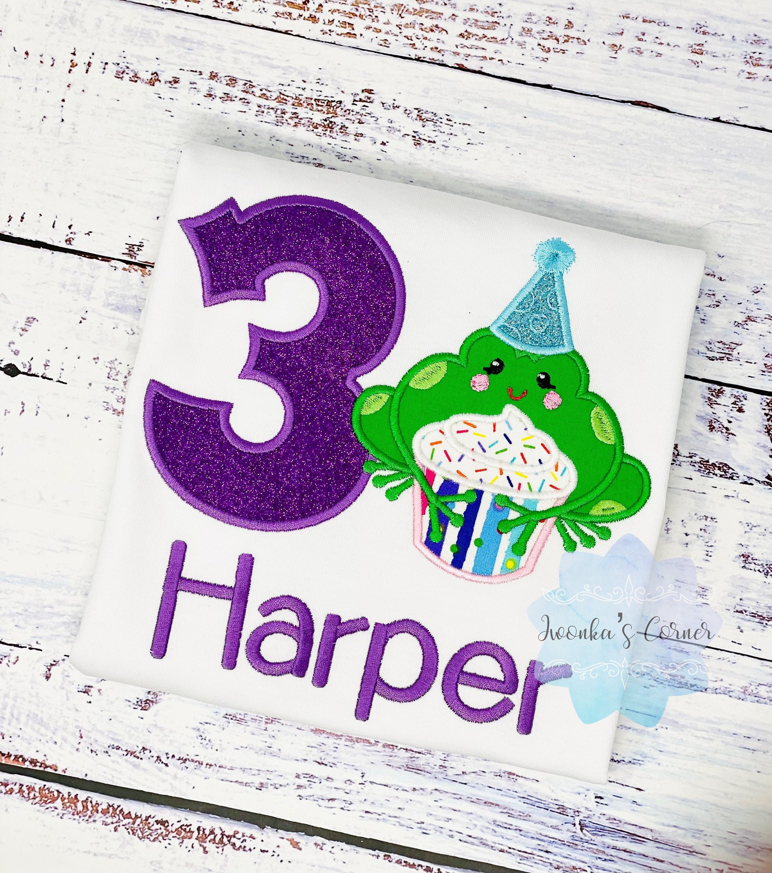 Girls birthday shirt with Frog, Shirt with Lipping Green frog