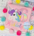 6th Birthday Pastel Unicorn Shirt, Girl Rainbow Pastel Unicorn Birthday Outfit, Rainbow Unicorn outfit, Unicorn embroidery, Any age